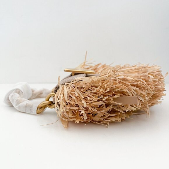 Brandon Blackwood Micro Nia Bag in Beige Linen with Fringed Wicker and Gold Bras - Picture 7 of 14